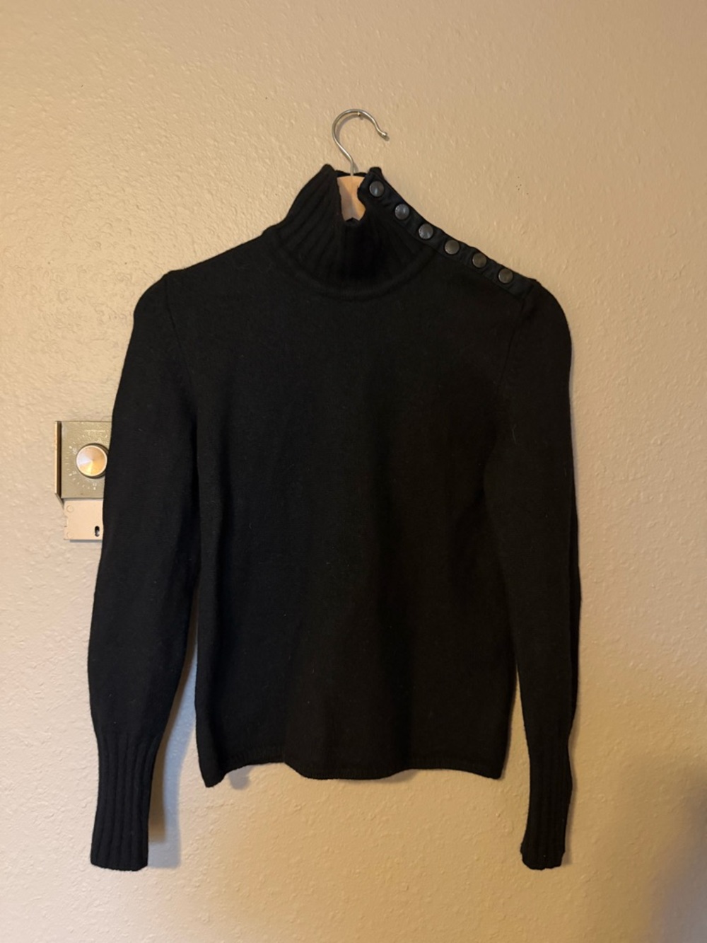 BURBERRY Black Button-Shoulder Turtleneck Sweater 100% Wool L